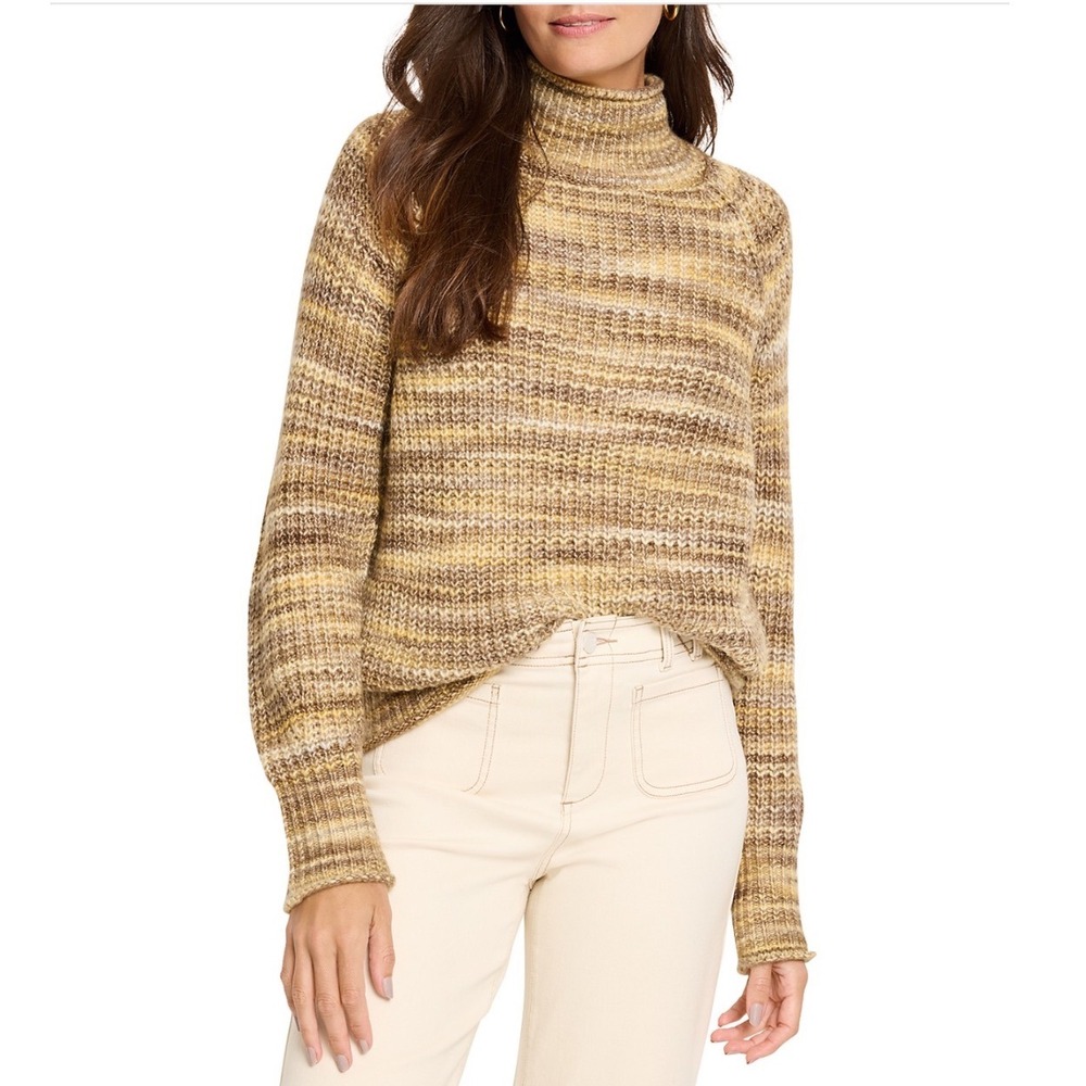 Nic+Zoe Party Mix Sweater Womens Large Neutral Mix Turtleneck Raglan W241188 NEW
